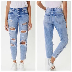 KANCAN Collie Super Distressed Acid Wash High Rise Mom Jeans
